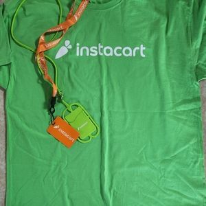 3 Instacart shirts with orange lanyard